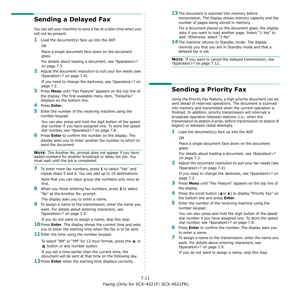 Sending a delayed fax, Sending a priority fax | Samsung SCX-4521F-XAA User Manual | Page 51 / 125