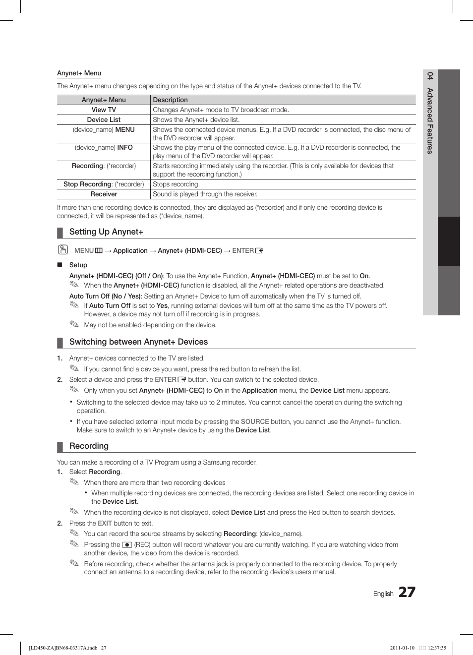 Samsung LN19D450G1DXZC User Manual | Page 27 / 36