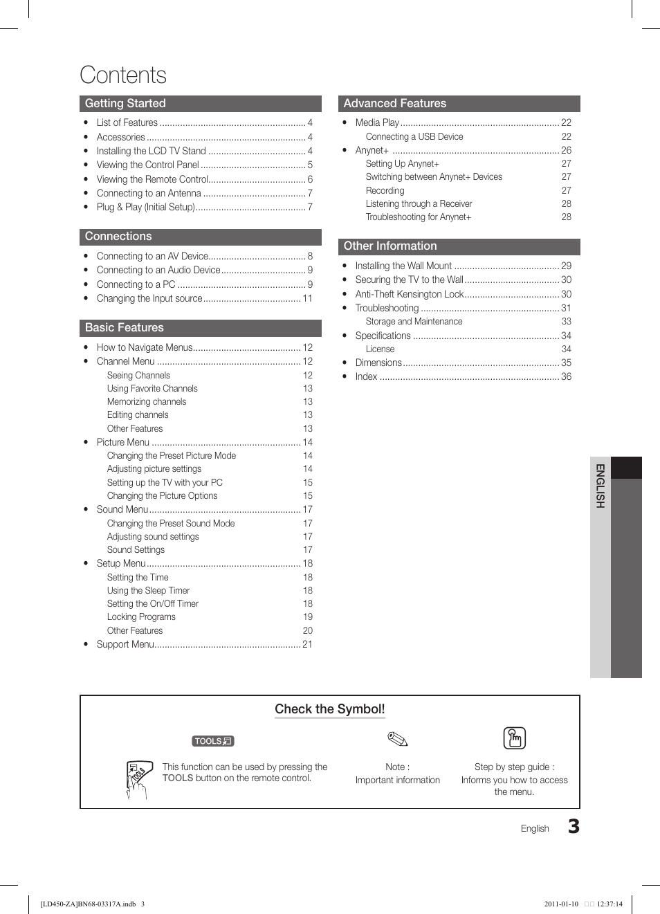 Samsung LN19D450G1DXZC User Manual | Page 3 / 36