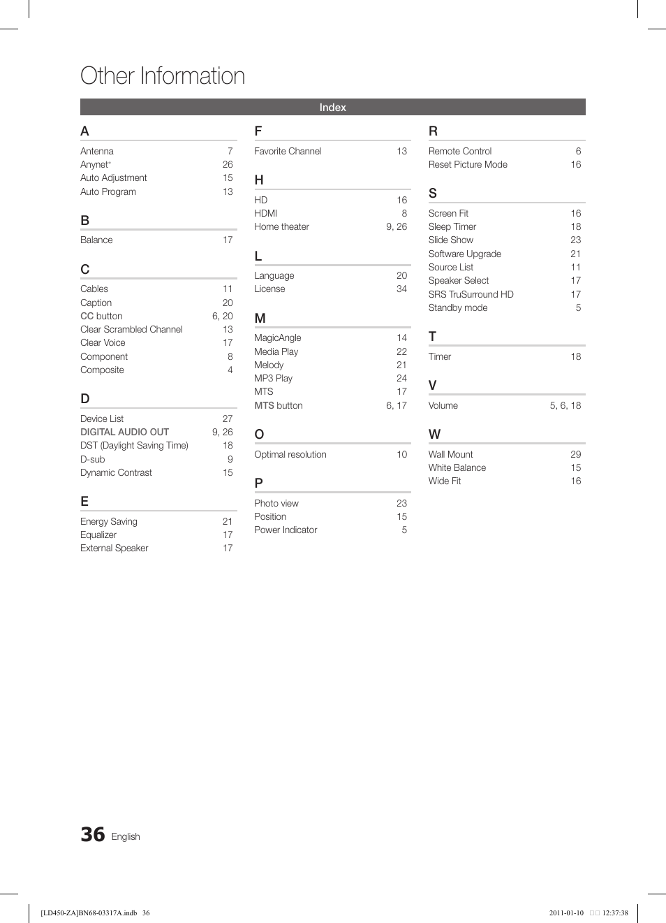 Other information | Samsung LN19D450G1DXZC User Manual | Page 36 / 36