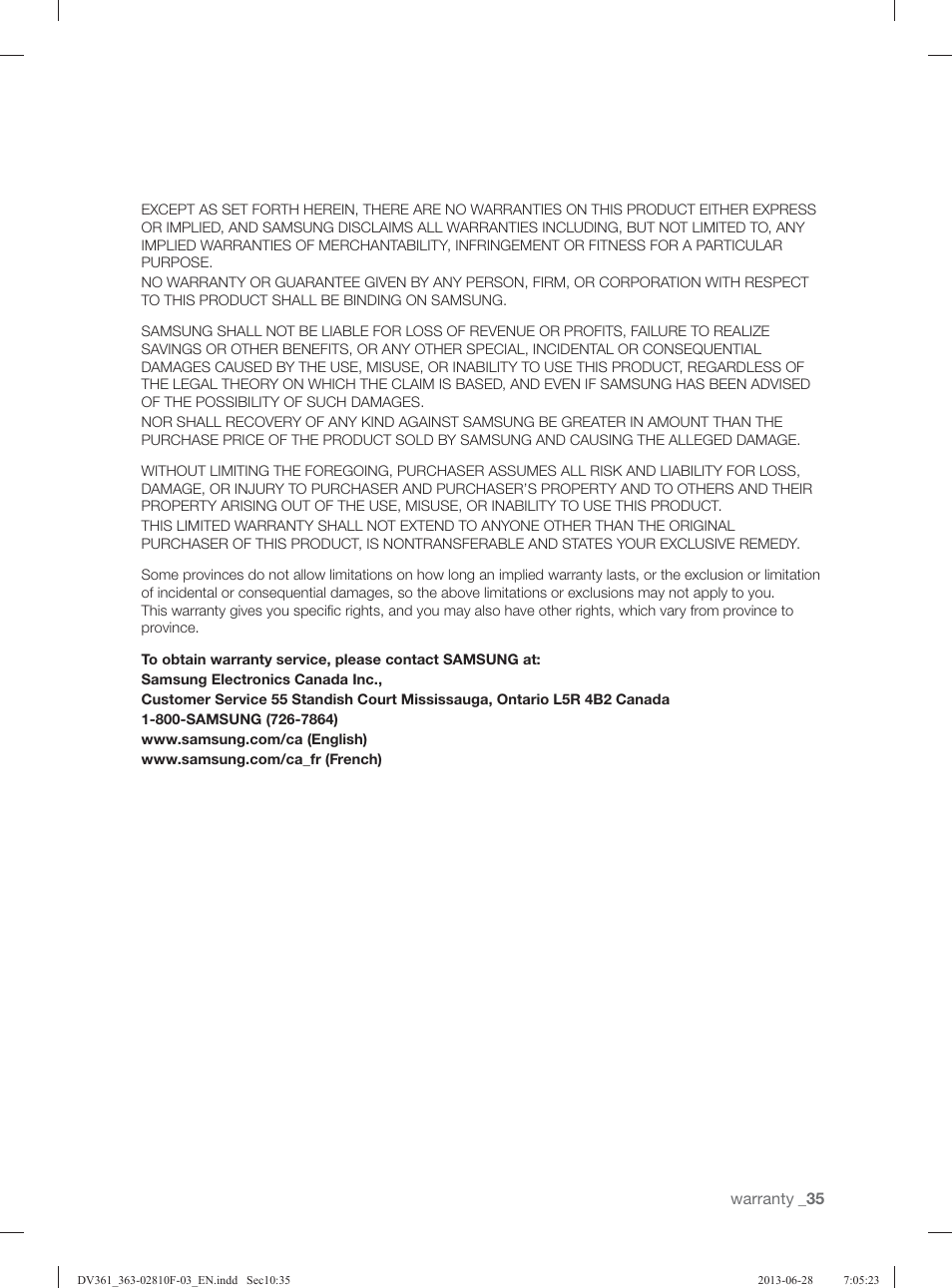 Samsung DV361GWBEWR-A3 User Manual | Page 35 / 112