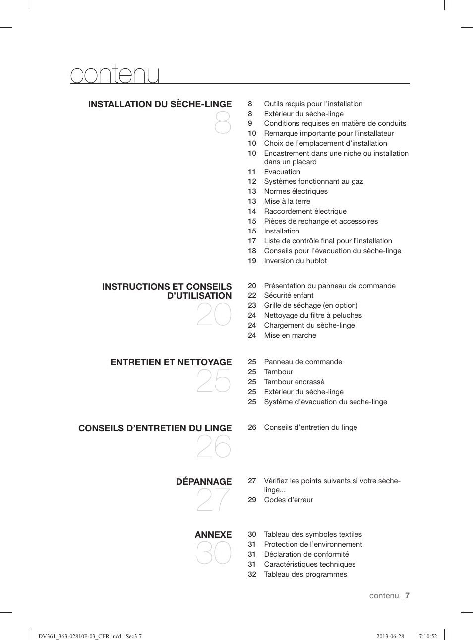 Contenu | Samsung DV361GWBEWR-A3 User Manual | Page 43 / 112
