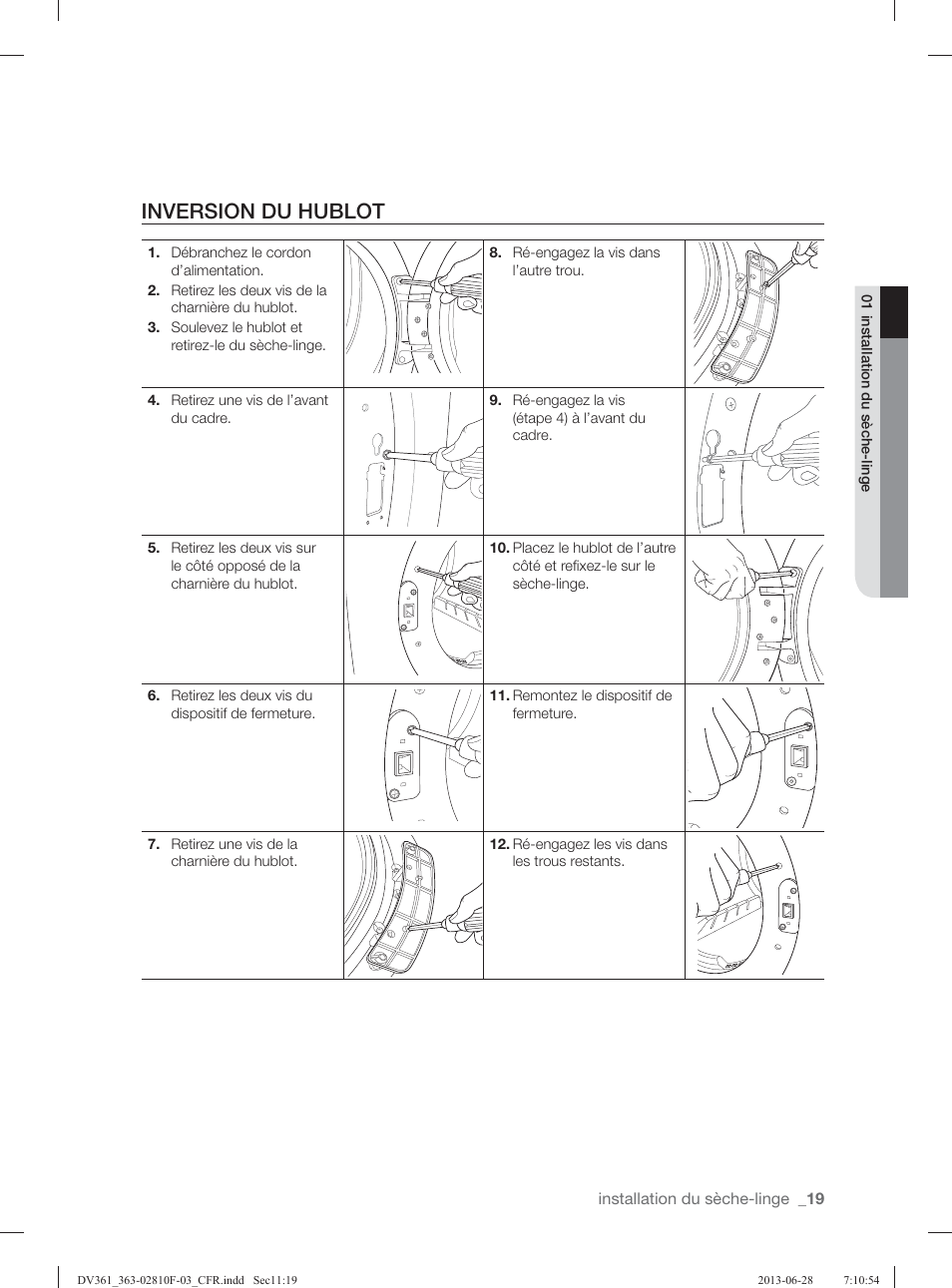 Inversion du hublot | Samsung DV361GWBEWR-A3 User Manual | Page 55 / 112