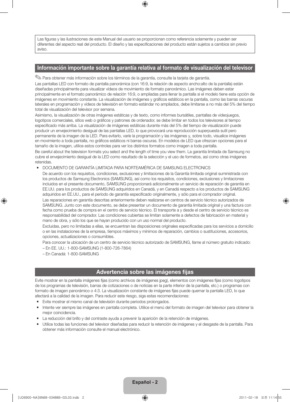 Advertencia sobre las imágenes fijas | Samsung UN46D6900WFXZA User Manual | Page 27 / 74