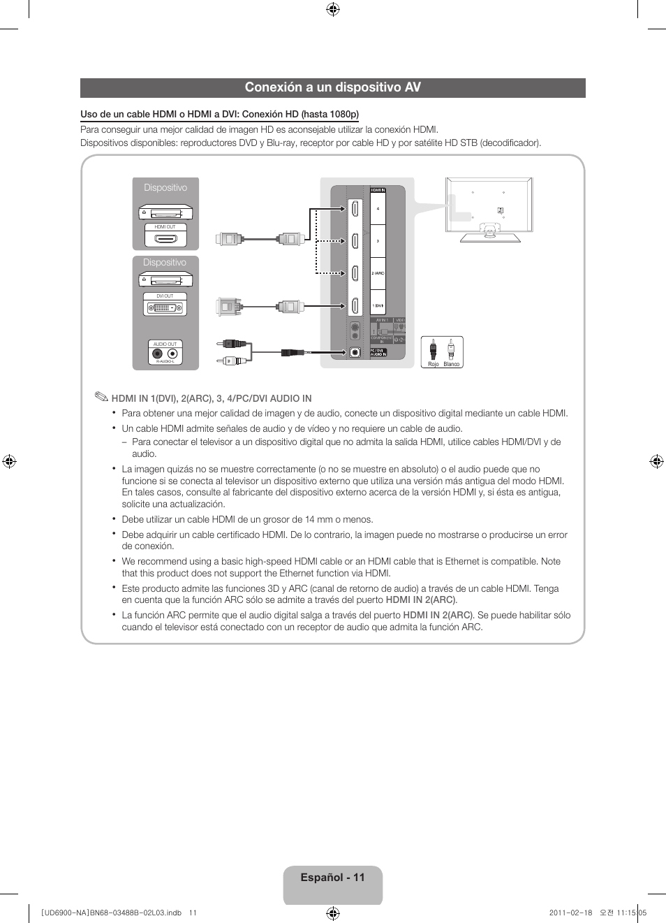 Conexión a un dispositivo av | Samsung UN46D6900WFXZA User Manual | Page 36 / 74