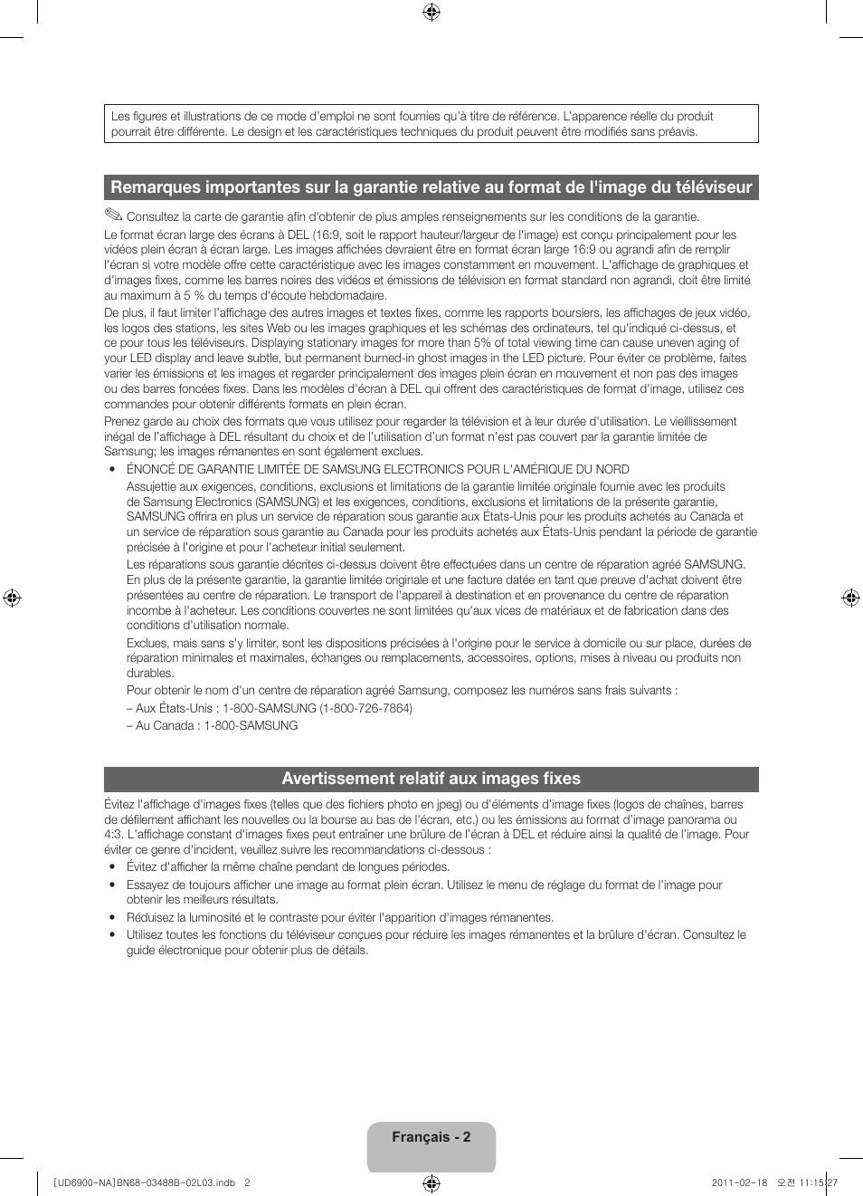 Avertissement relatif aux images fixes | Samsung UN46D6900WFXZA User Manual | Page 51 / 74