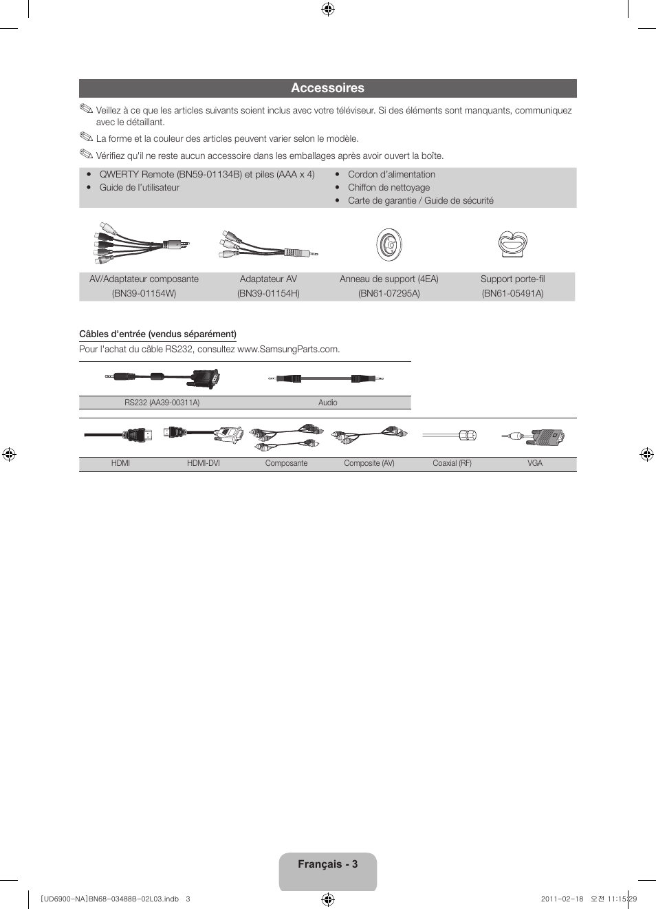 Accessoires | Samsung UN46D6900WFXZA User Manual | Page 52 / 74