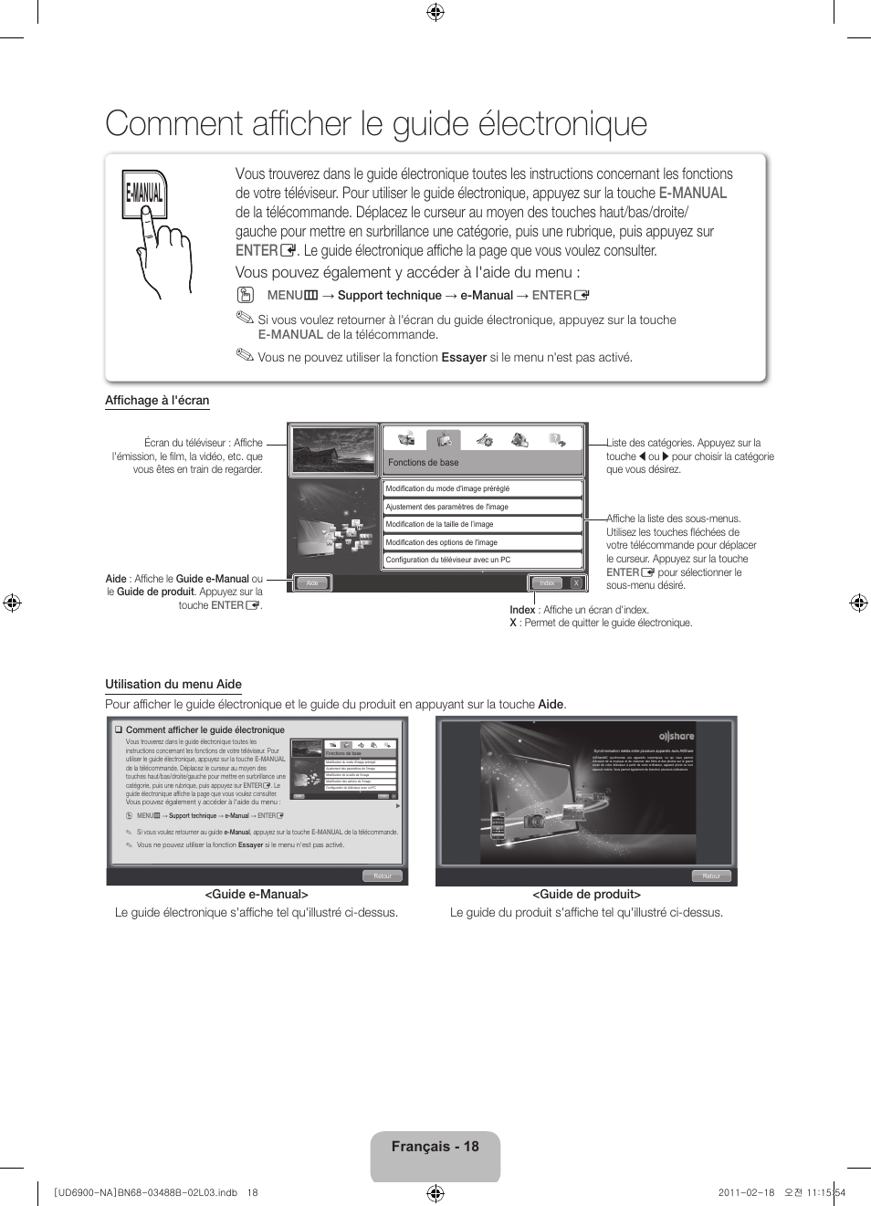 Comment affi cher le guide électronique, E-manual, Français - 18 | Samsung UN46D6900WFXZA User Manual | Page 67 / 74