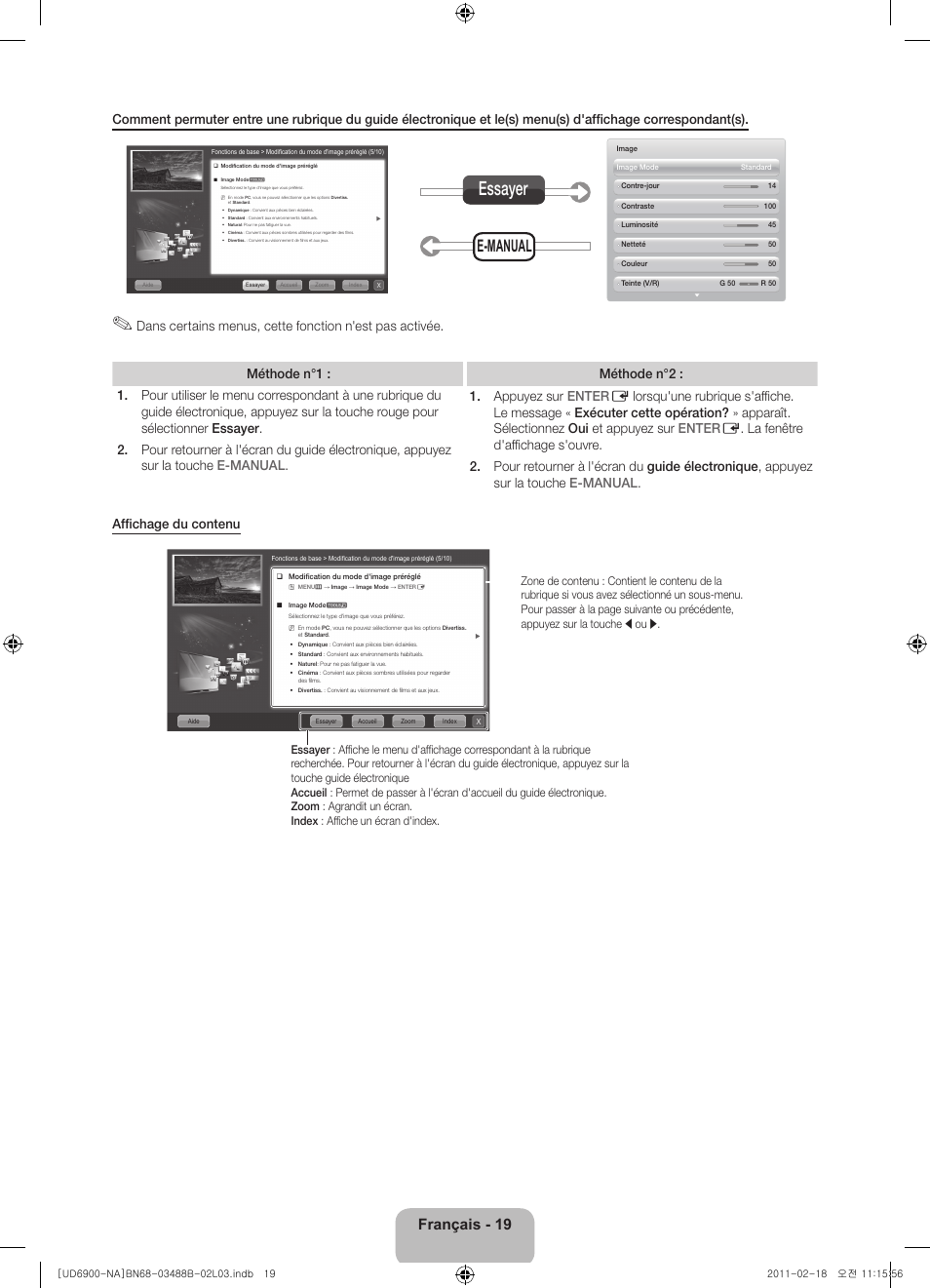 Essayer, E-manual, Français - 19 | Samsung UN46D6900WFXZA User Manual | Page 68 / 74