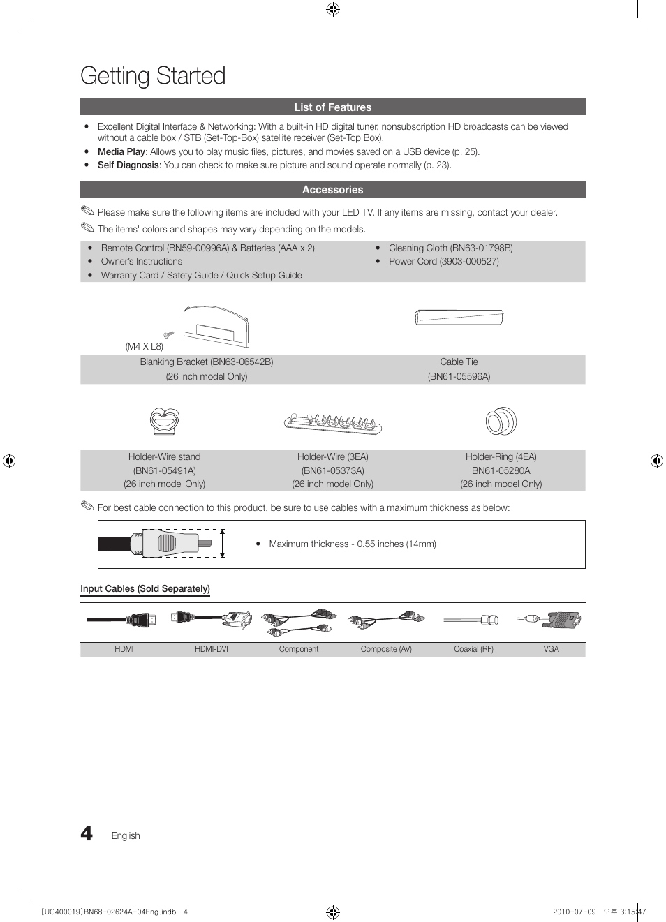 Getting started | Samsung UN26C4000PDXZA User Manual | Page 4 / 42