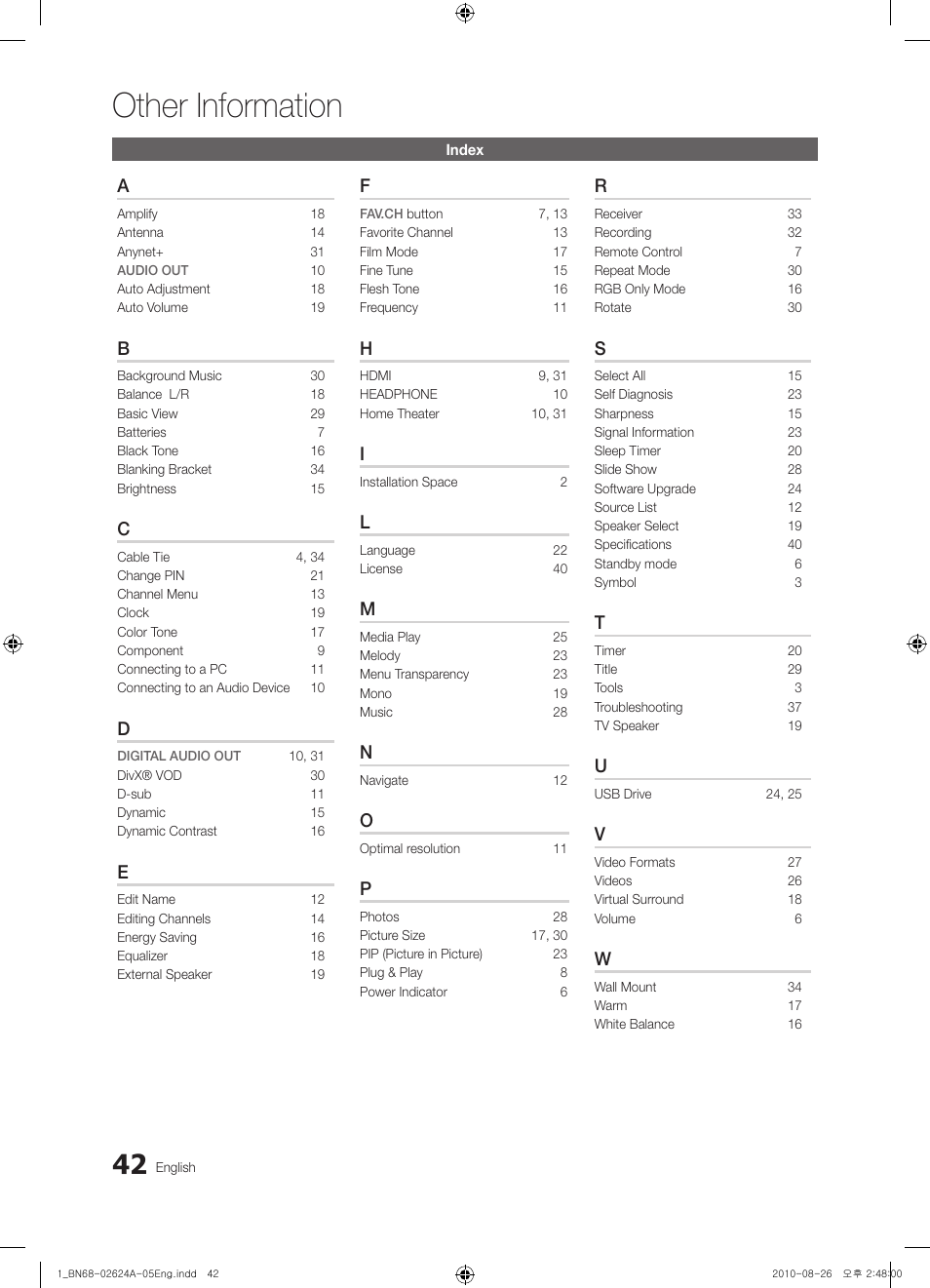 Other information | Samsung UN26C4000PDXZA User Manual | Page 42 / 42