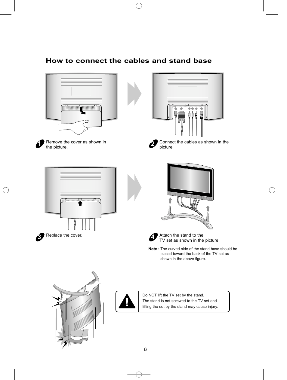 4how to connect the cables and stand base | Samsung LTP1745X-XAC User Manual | Page 6 / 6