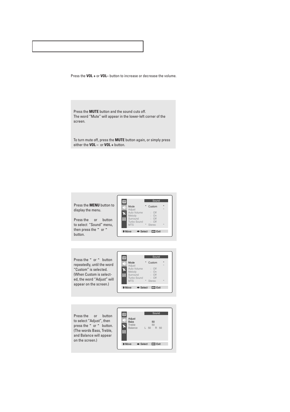 Adjusting the volume, Using mute, Customizing the sound | P e r at i o n | Samsung TXR2028X-XAA User Manual | Page 26 / 48