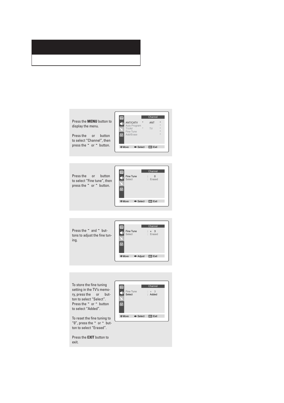 Chapter four : special features, Fine tuning channels | Samsung TXR2028X-XAA User Manual | Page 30 / 48