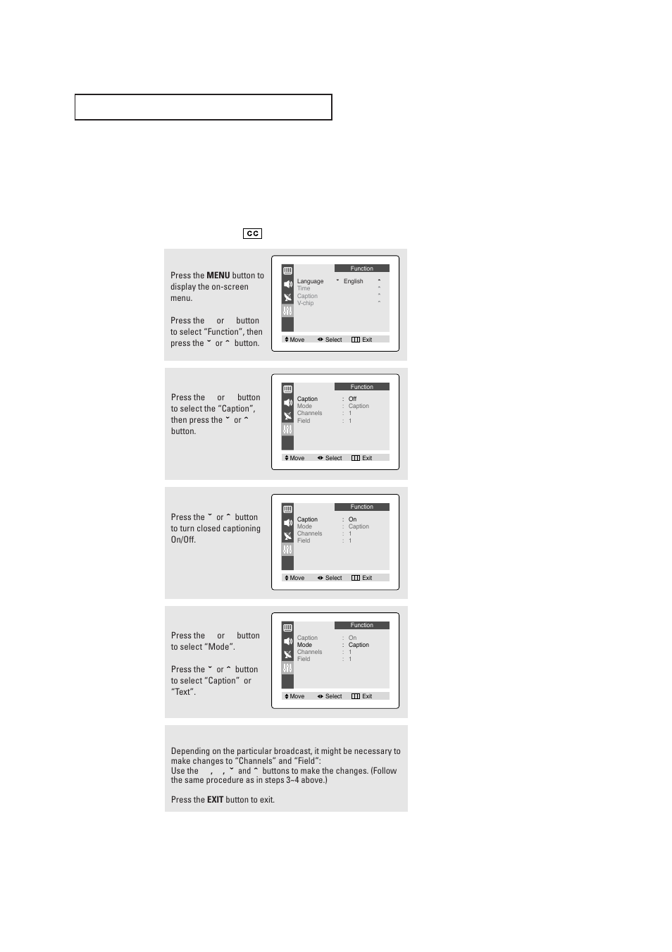 Viewing closed captions | Samsung TXR2028X-XAA User Manual | Page 38 / 48