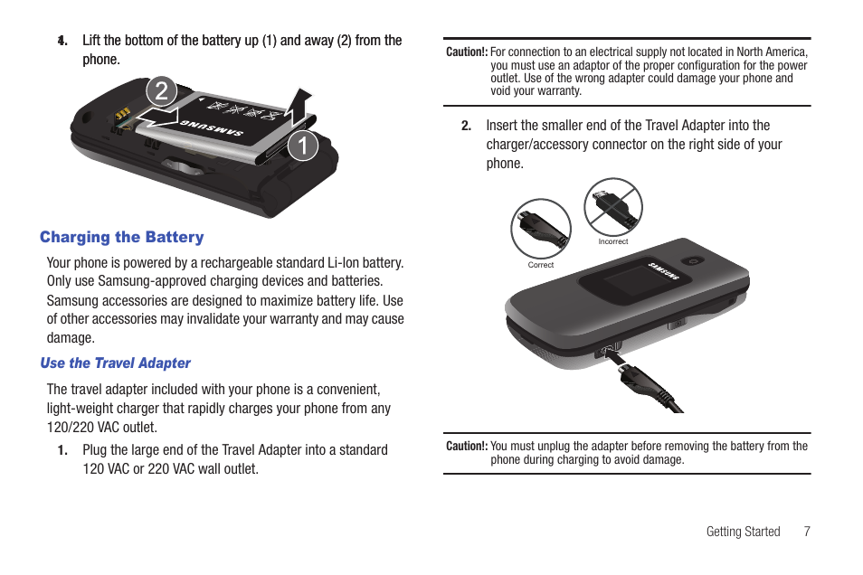 Charging the battery | Samsung SCH-R261BSAXAR User Manual | Page 11 / 134