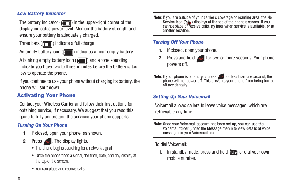 Activating your phone | Samsung SCH-R261BSAXAR User Manual | Page 12 / 134