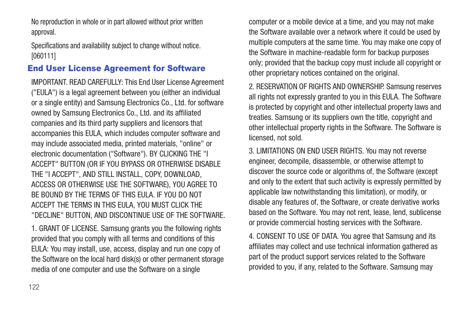End user license agreement for software | Samsung SCH-R261BSAXAR User Manual | Page 126 / 134
