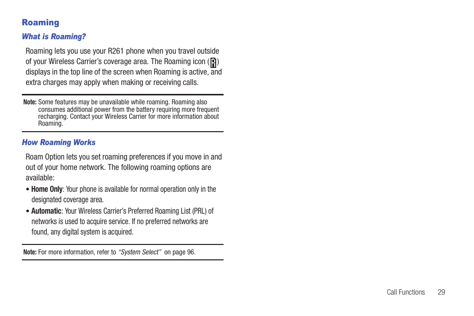Roaming | Samsung SCH-R261BSAXAR User Manual | Page 33 / 134