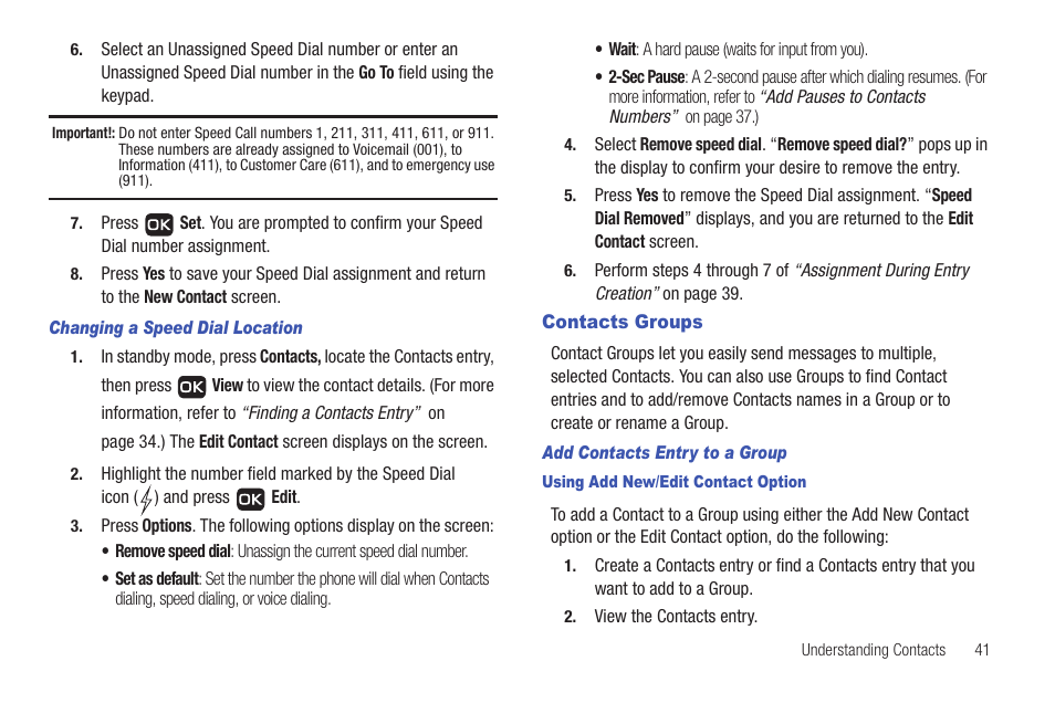 Contacts groups | Samsung SCH-R261BSAXAR User Manual | Page 45 / 134