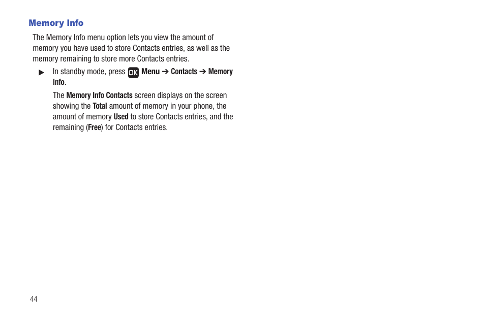 Memory info | Samsung SCH-R261BSAXAR User Manual | Page 48 / 134