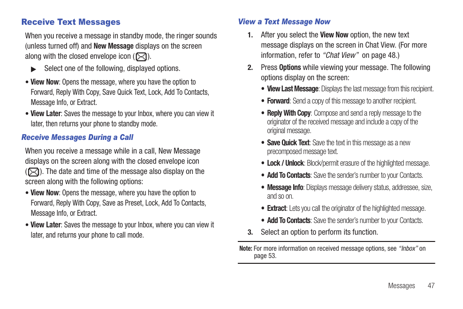 Receive text messages | Samsung SCH-R261BSAXAR User Manual | Page 51 / 134