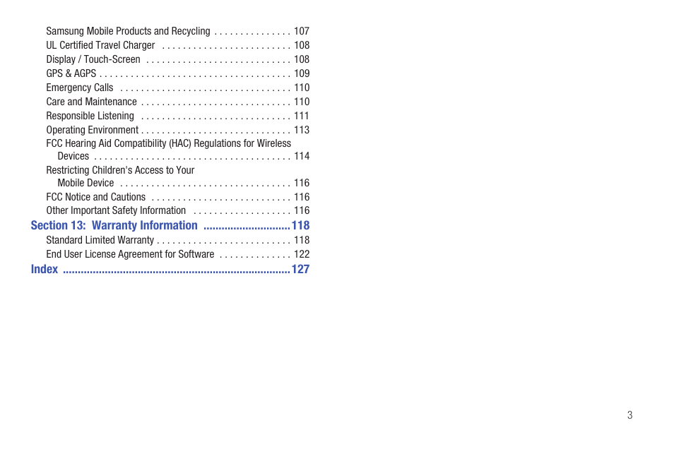 Section 13: warranty information 118 | Samsung SCH-R261BSAXAR User Manual | Page 7 / 134