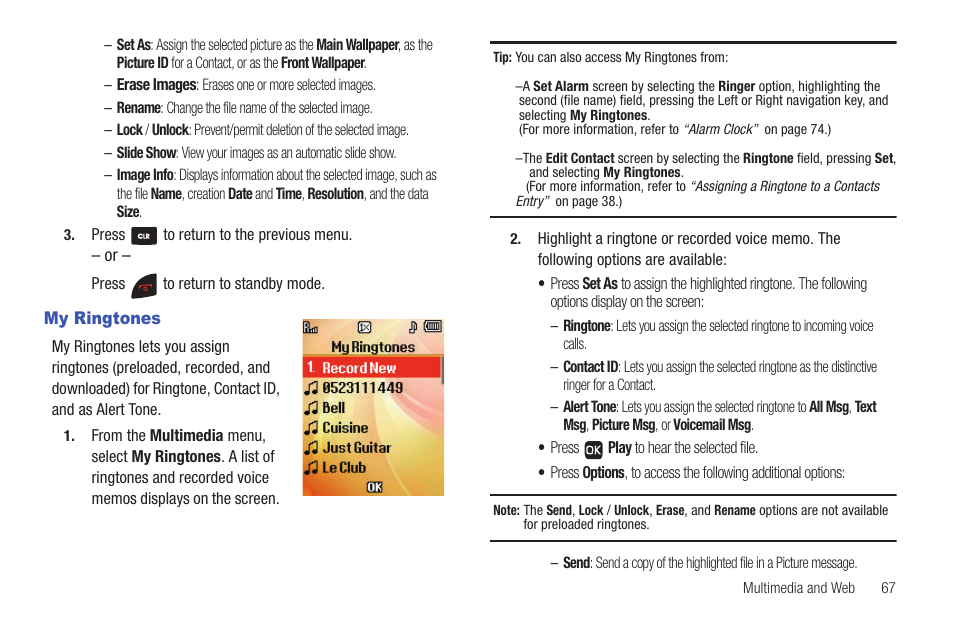 My ringtones | Samsung SCH-R261BSAXAR User Manual | Page 71 / 134