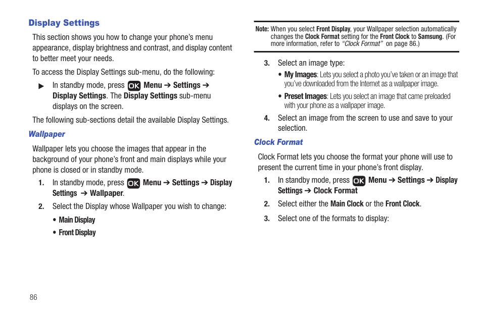 Display settings | Samsung SCH-R261BSAXAR User Manual | Page 90 / 134