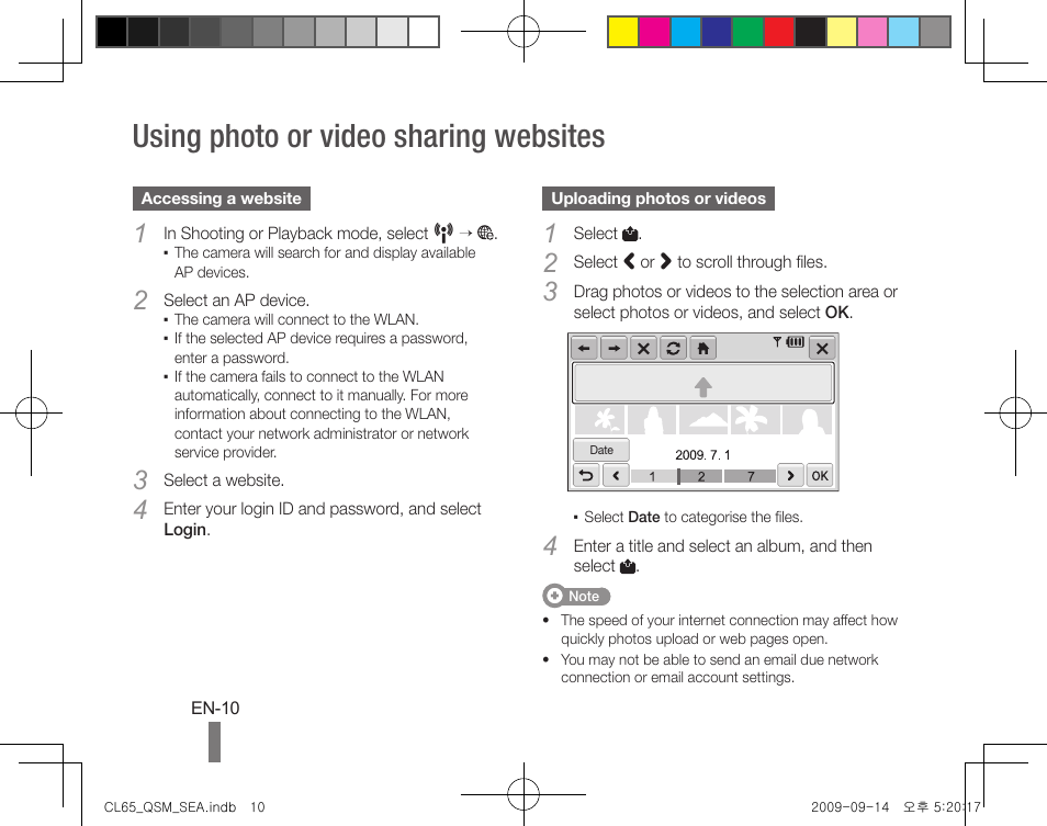 Using photo or video sharing websites | Samsung EC-CL65ZZBPRUS User Manual | Page 10 / 24