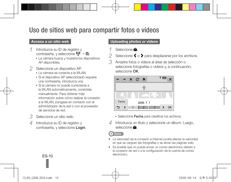 Uso de sitios web para compartir fotos o vídeos | Samsung EC-CL65ZZBPRUS User Manual | Page 20 / 24