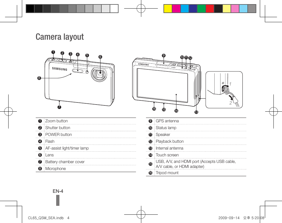 Camera layout | Samsung EC-CL65ZZBPRUS User Manual | Page 4 / 24