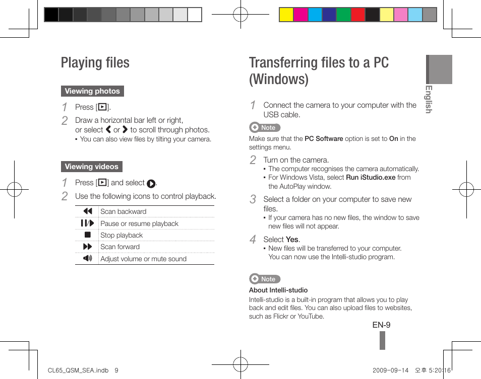 Playing files, Transferring files to a pc (windows) | Samsung EC-CL65ZZBPRUS User Manual | Page 9 / 24