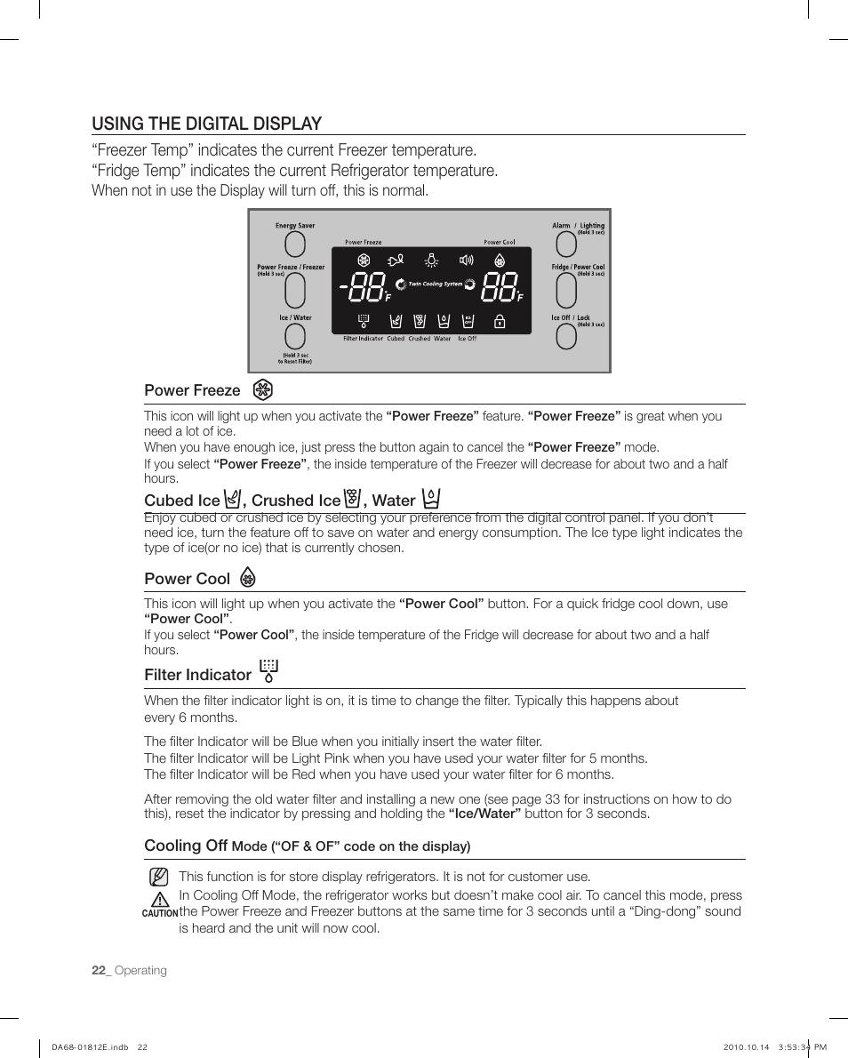 Using the digital display | Samsung RF267AEPN-XAA User Manual | Page 22 / 44