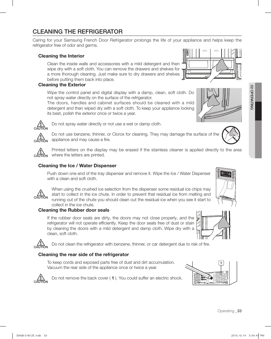 Cleaning the refrigerator | Samsung RF267AEPN-XAA User Manual | Page 33 / 44