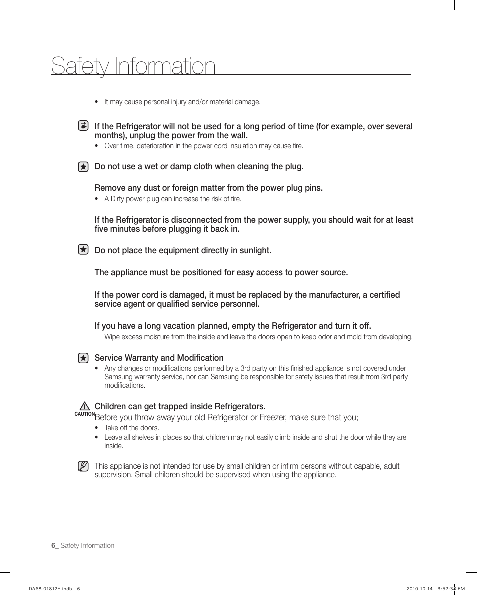 Safety information | Samsung RF267AEPN-XAA User Manual | Page 6 / 44