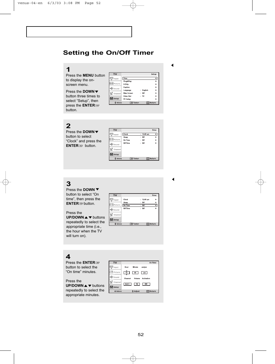 Setting the on/off timer | Samsung LTN406WX-XAC User Manual | Page 59 / 81