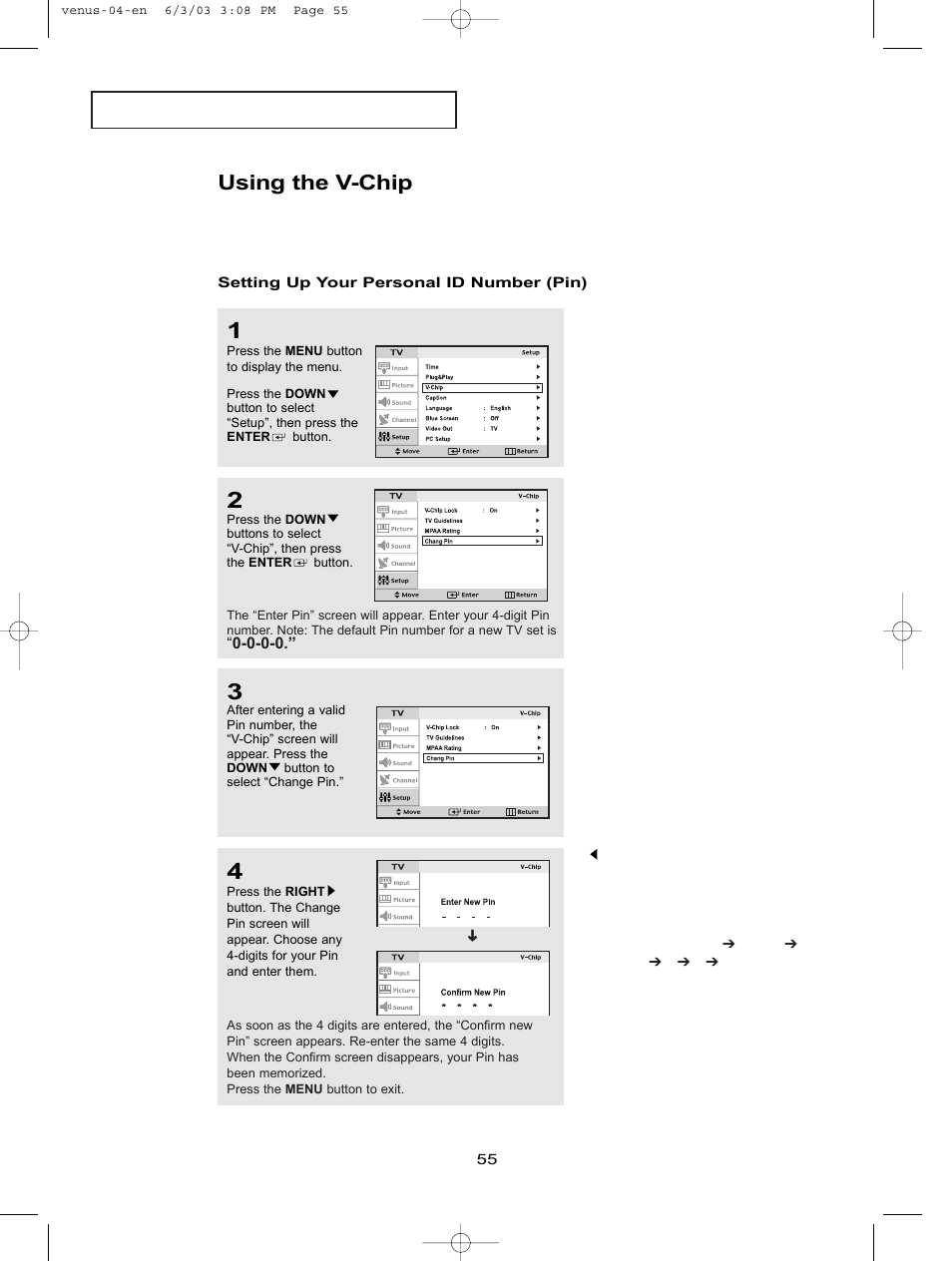 Using the v-chip | Samsung LTN406WX-XAC User Manual | Page 62 / 81