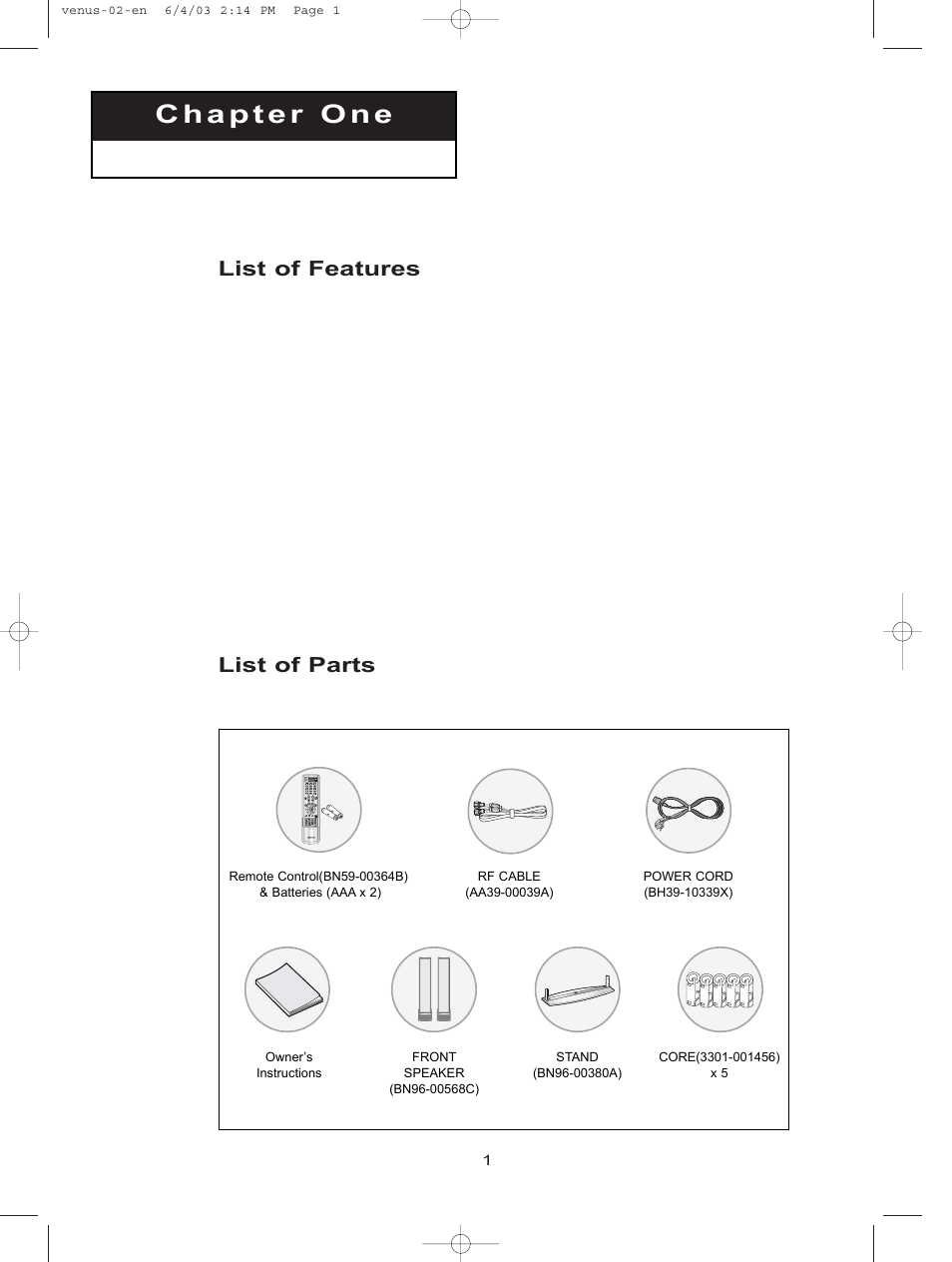 List of features, List of parts | Samsung LTN406WX-XAC User Manual | Page 8 / 81