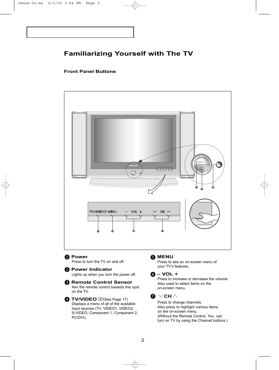 Familiarizing yourself with the tv | Samsung LTN406WX-XAC User Manual | Page 9 / 81