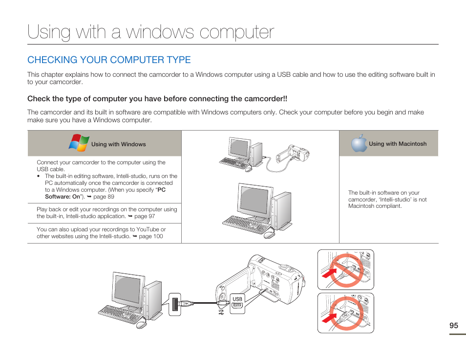 Using with a windows computer, Checking your computer type | Samsung SMX-F54BN-XAA User Manual | Page 102 / 124