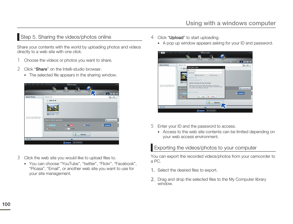 Using with a windows computer | Samsung SMX-F54BN-XAA User Manual | Page 107 / 124