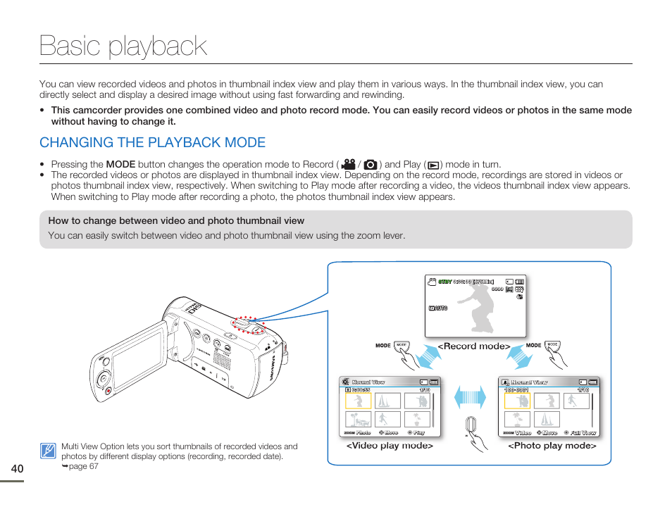 Basic playback, Changing the playback mode | Samsung SMX-F54BN-XAA User Manual | Page 47 / 124
