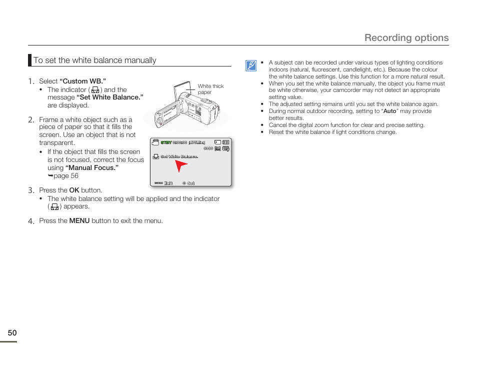 Recording options | Samsung SMX-F54BN-XAA User Manual | Page 57 / 124