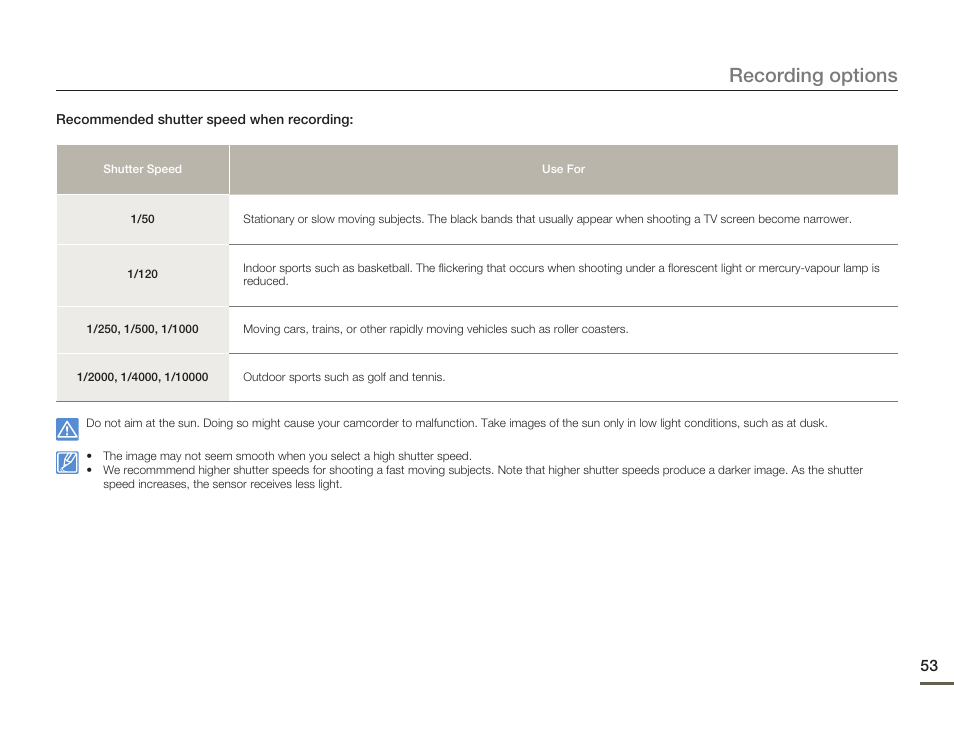 Recording options | Samsung SMX-F54BN-XAA User Manual | Page 60 / 124