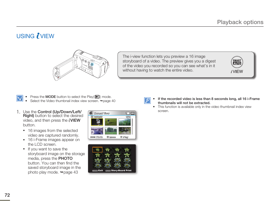 Using iview, Using view, Playback options | Samsung SMX-F54BN-XAA User Manual | Page 79 / 124