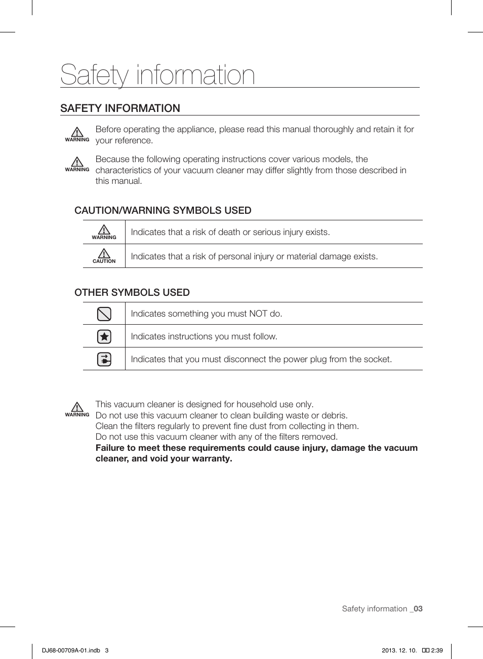 Safety information | Samsung VU12F70SHBC-AA User Manual | Page 3 / 84
