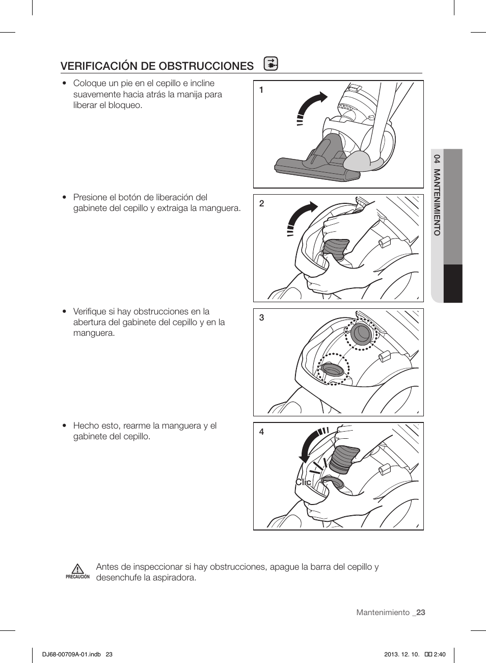 Verificación de obstrucciones | Samsung VU12F70SHBC-AA User Manual | Page 79 / 84