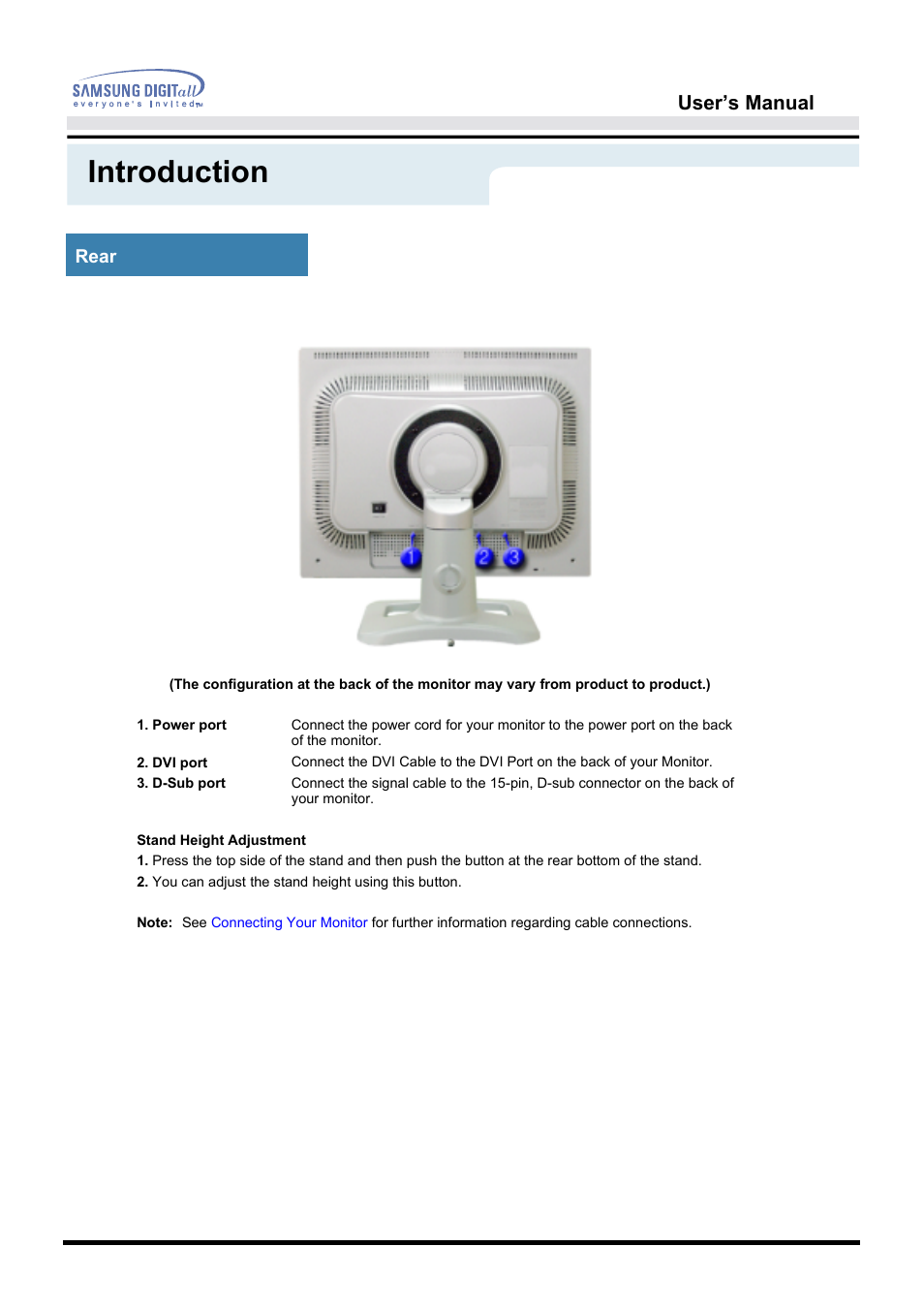 Introduction, User’s manual, Rear | Samsung NB24BSAB User Manual | Page 13 / 61