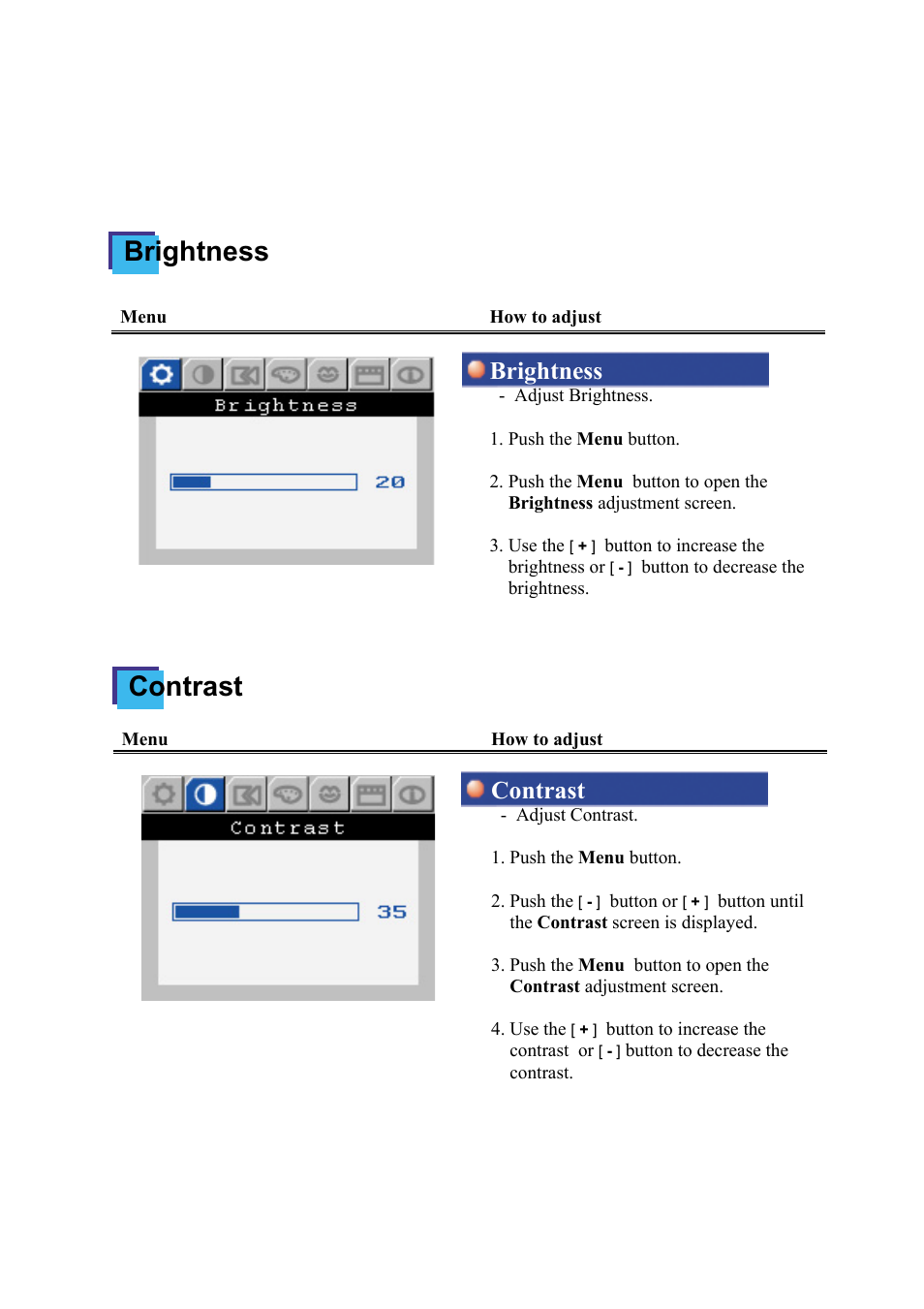 Brightness contrast, Brightness, Contrast | Samsung NB24BSAB User Manual | Page 25 / 61